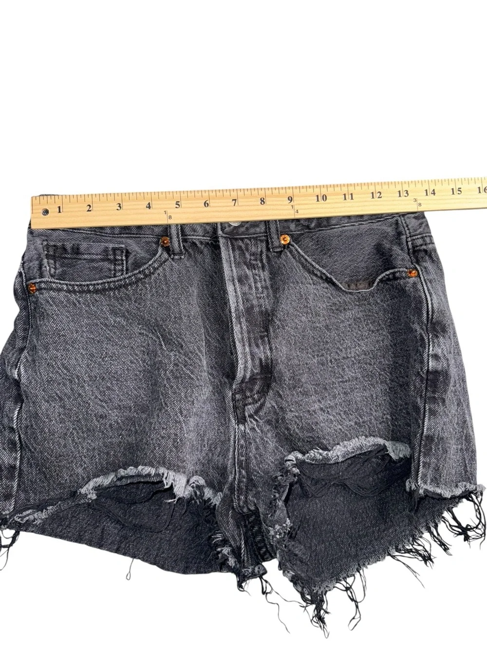 S.O.N.G. Mom Shorts Womens 7/28 Black Denim Distressed Frayed High Rise Button
